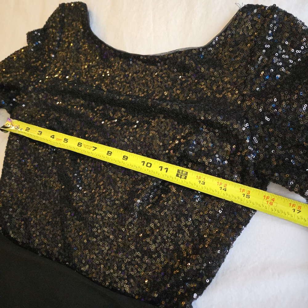 Lauren Ralph Lauren Black Sequin Cocktail Dress Long Sleeve Evening MI3 - Picture 5 of 13